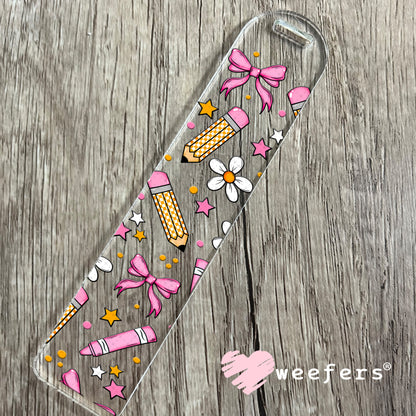 School Days Pencil and Pink Crayons UV DTF Cup Bookmark Weefers