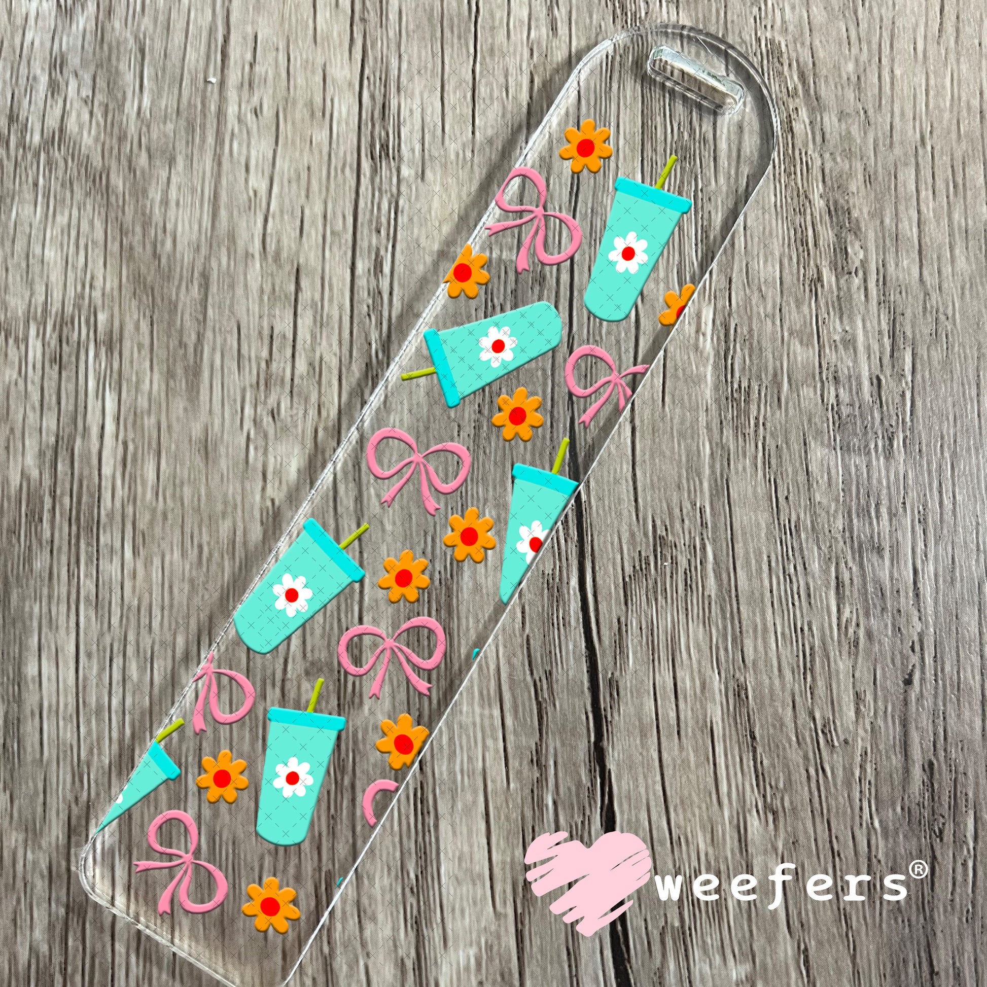 Teal cups and Pink Bows UV DTF Cup Wrap Bookmark Weefers