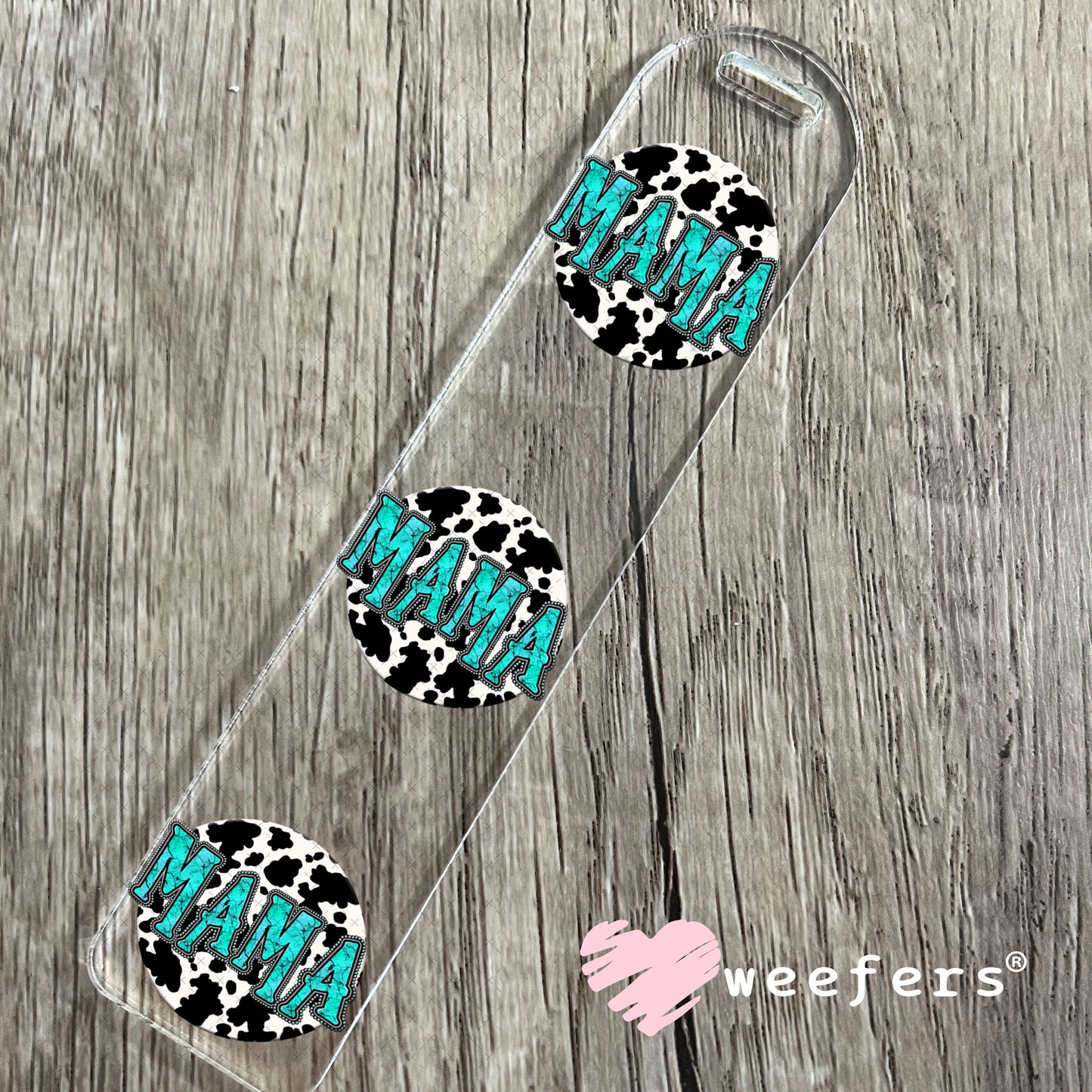 Teal Mama Cow Print UV DTF Decal Bookmark Weefers