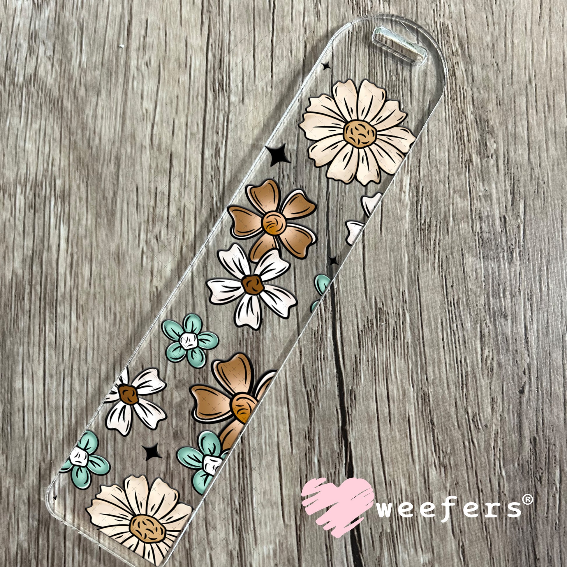 Brown, Teal and Tan Flowers UV DTF Cup Wrap Bookmark Weefers