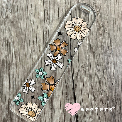 Brown, Teal and Tan Flowers UV DTF Cup Wrap Bookmark Weefers