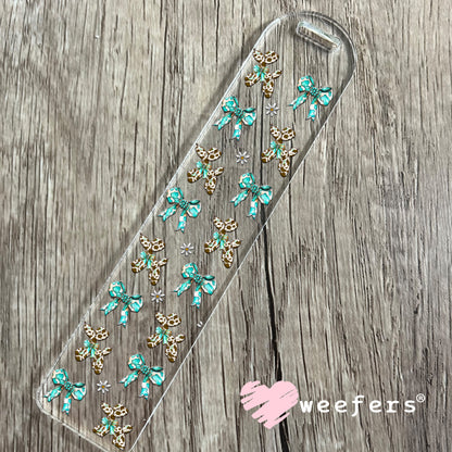 Brown Cow Print Balloon Dog Teal Bow Sidekick UV DTF Cup Wrap - Weefers Exclusive Bookmark Weefers