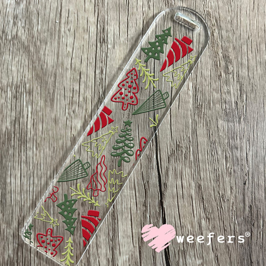 Red and Green Christmas Trees UV DTF Bookmark Decal