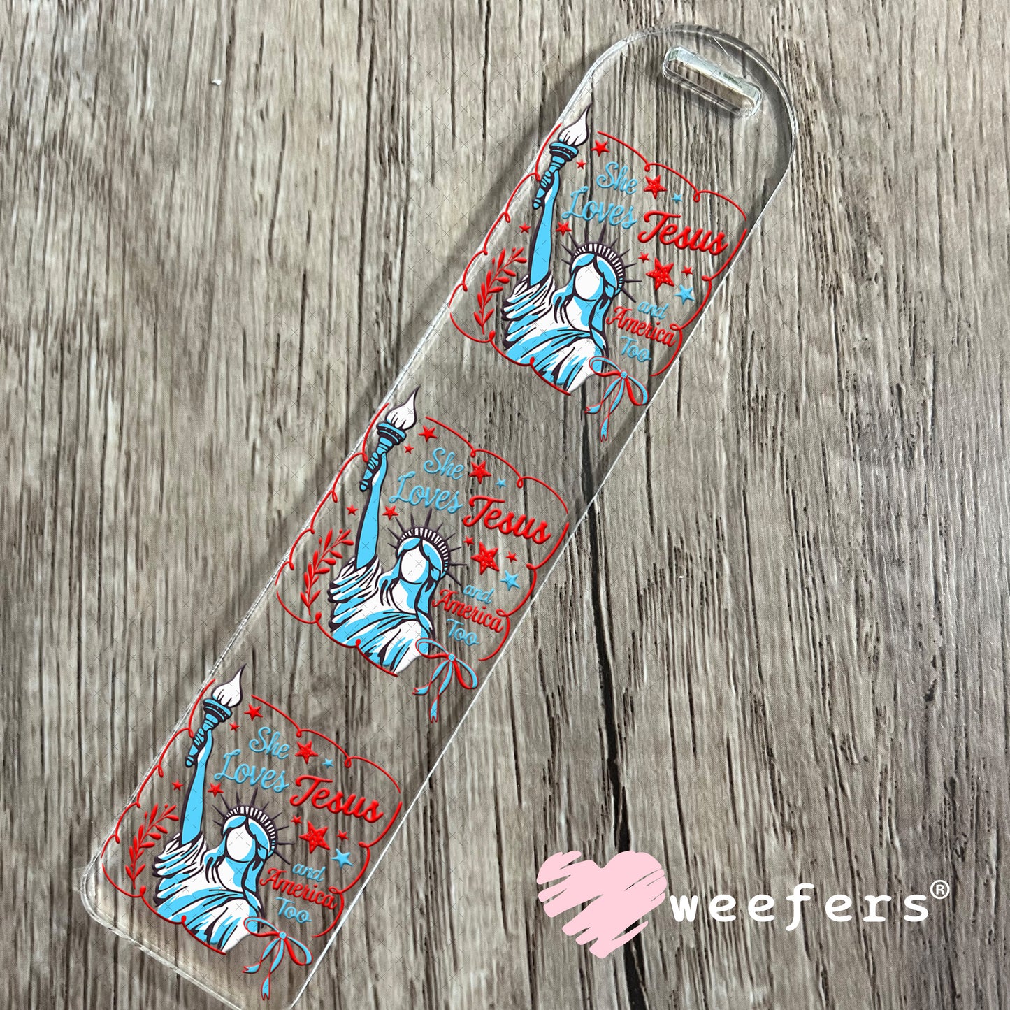 She Loves Jesus and America Too UV DTF Decal Bookmark Weefers