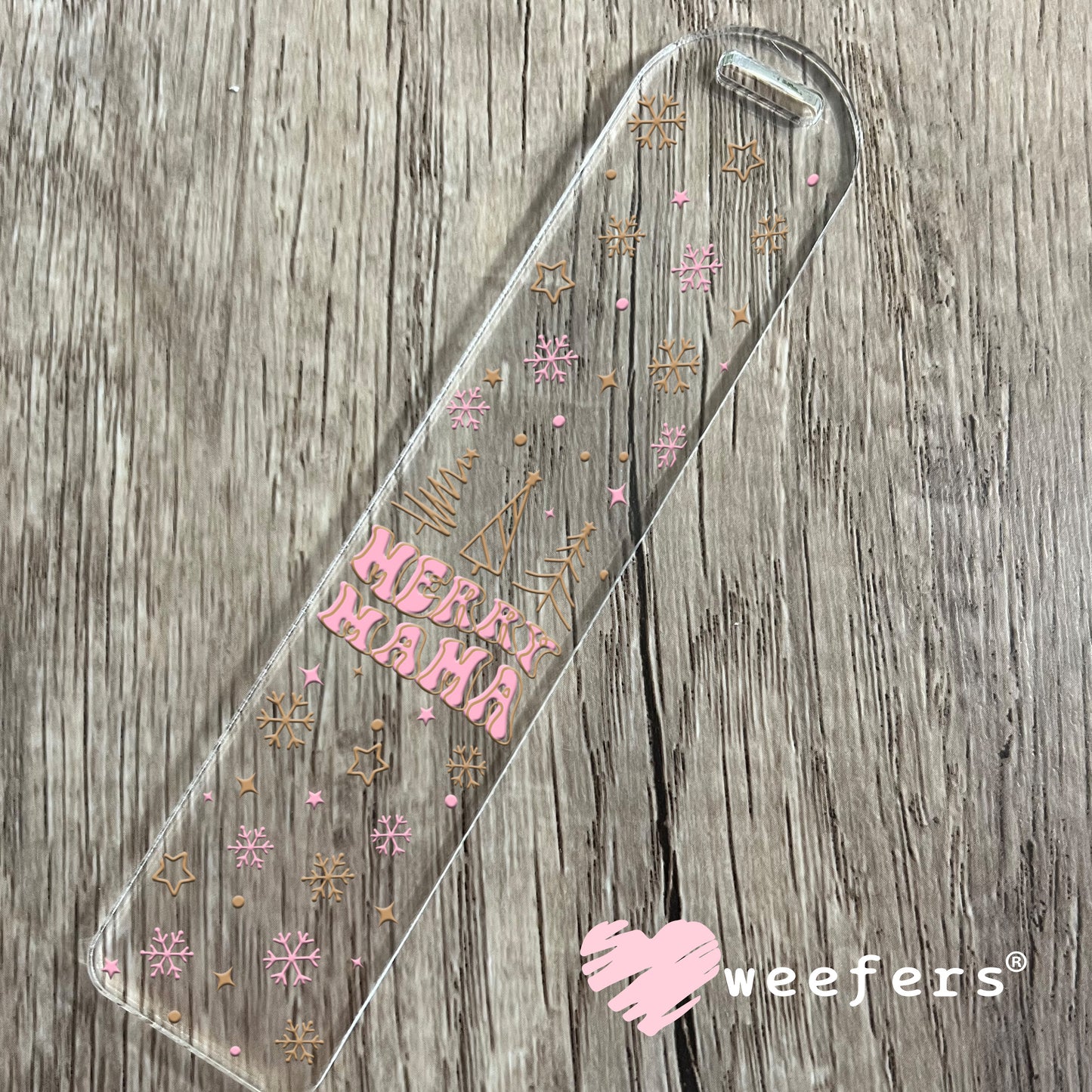 Mama Pink Christmas Snowflakes UV DTF Bookmark Decal