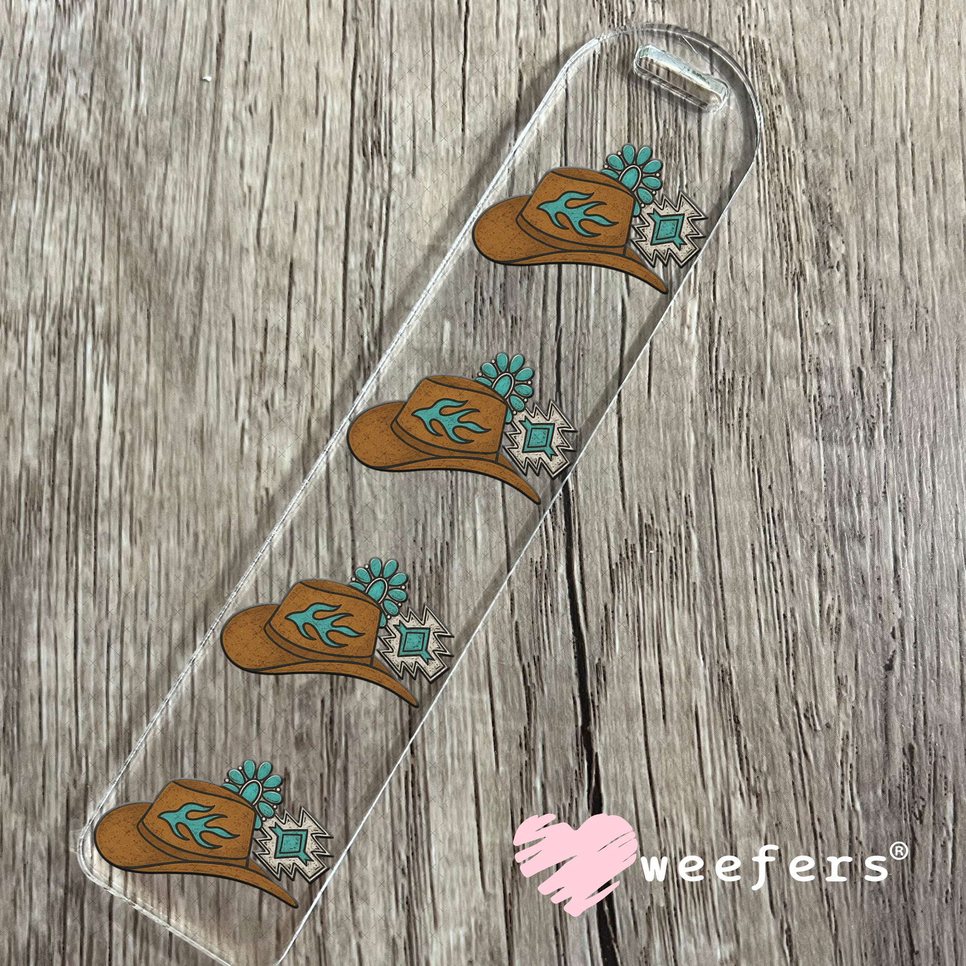Western Brown Hat and Turquoise Jewels UV DTF Decal Bookmark Weefers