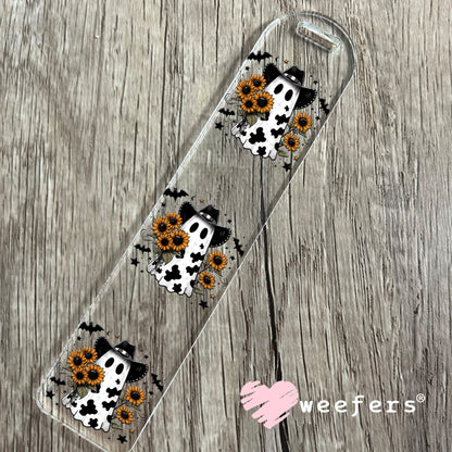 Cow Print Ghost Sunflowers Halloween UV DTF Decal Bookmark Weefers