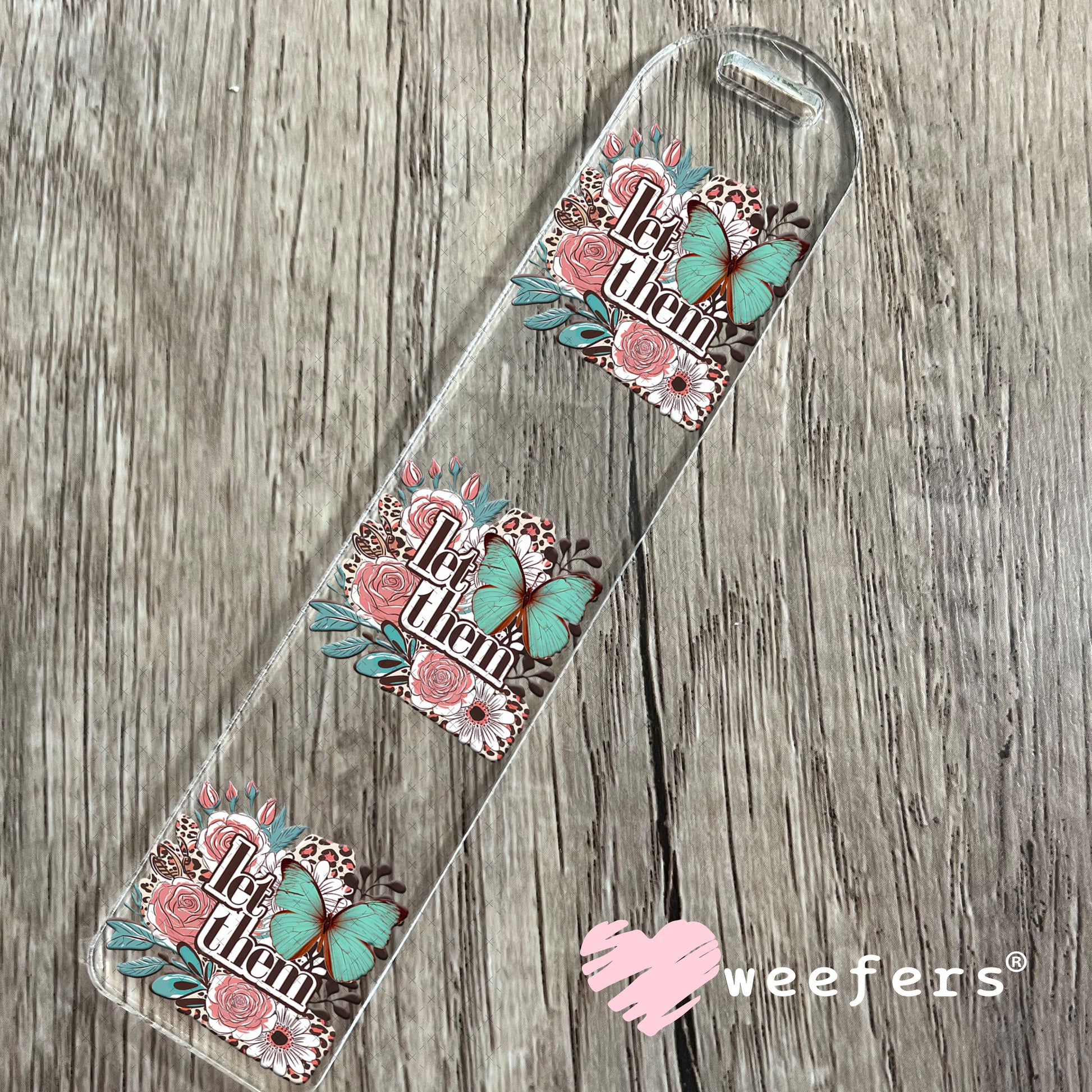 Let Them Mauve and Teal Green Flowers UV DTF Decal Bookmark Weefers