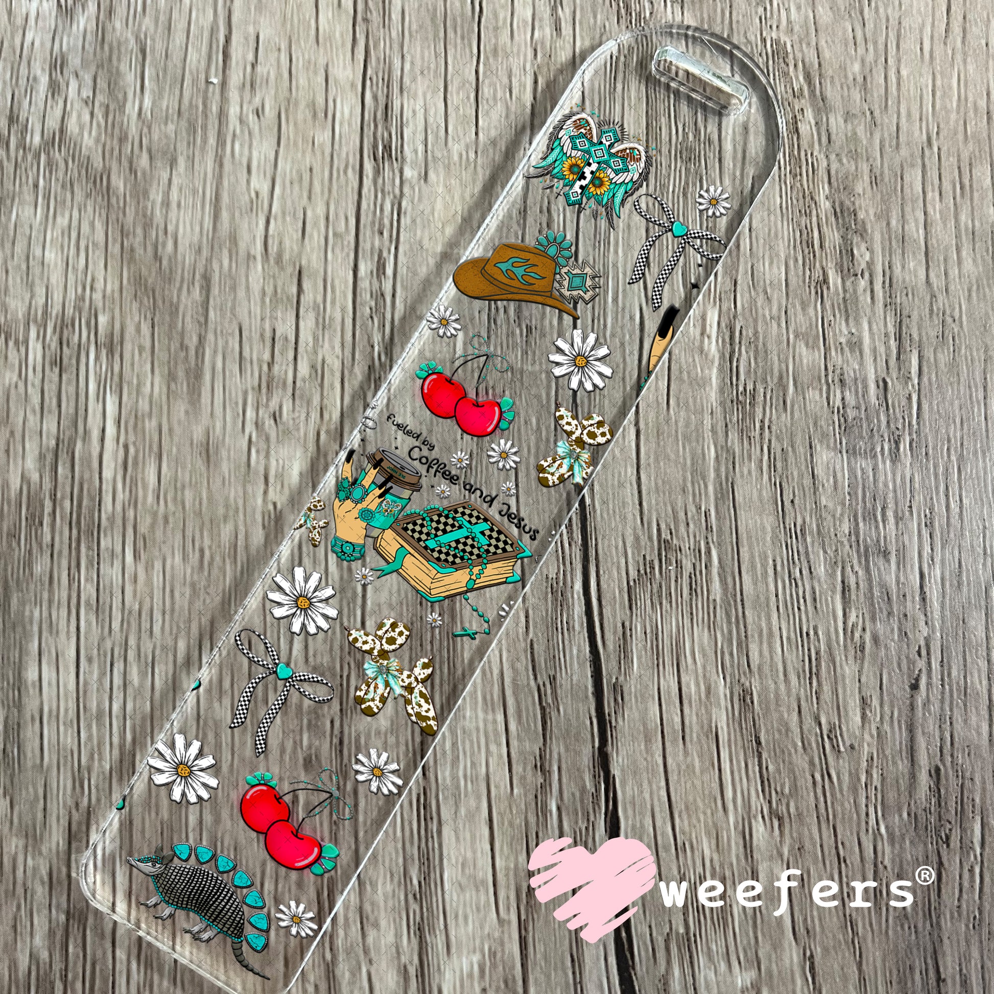 Fueled by Coffee and Jesus UV DTF Cup Wrap - Weefers Exclusive Bookmark Weefers