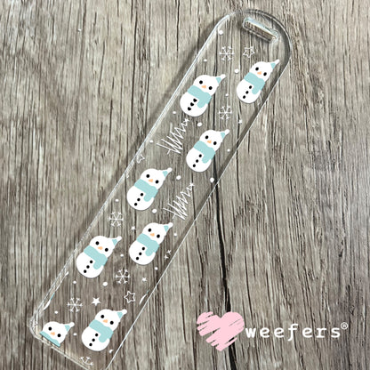 Blue and White Snowmen UV DTF Bookmark Decal