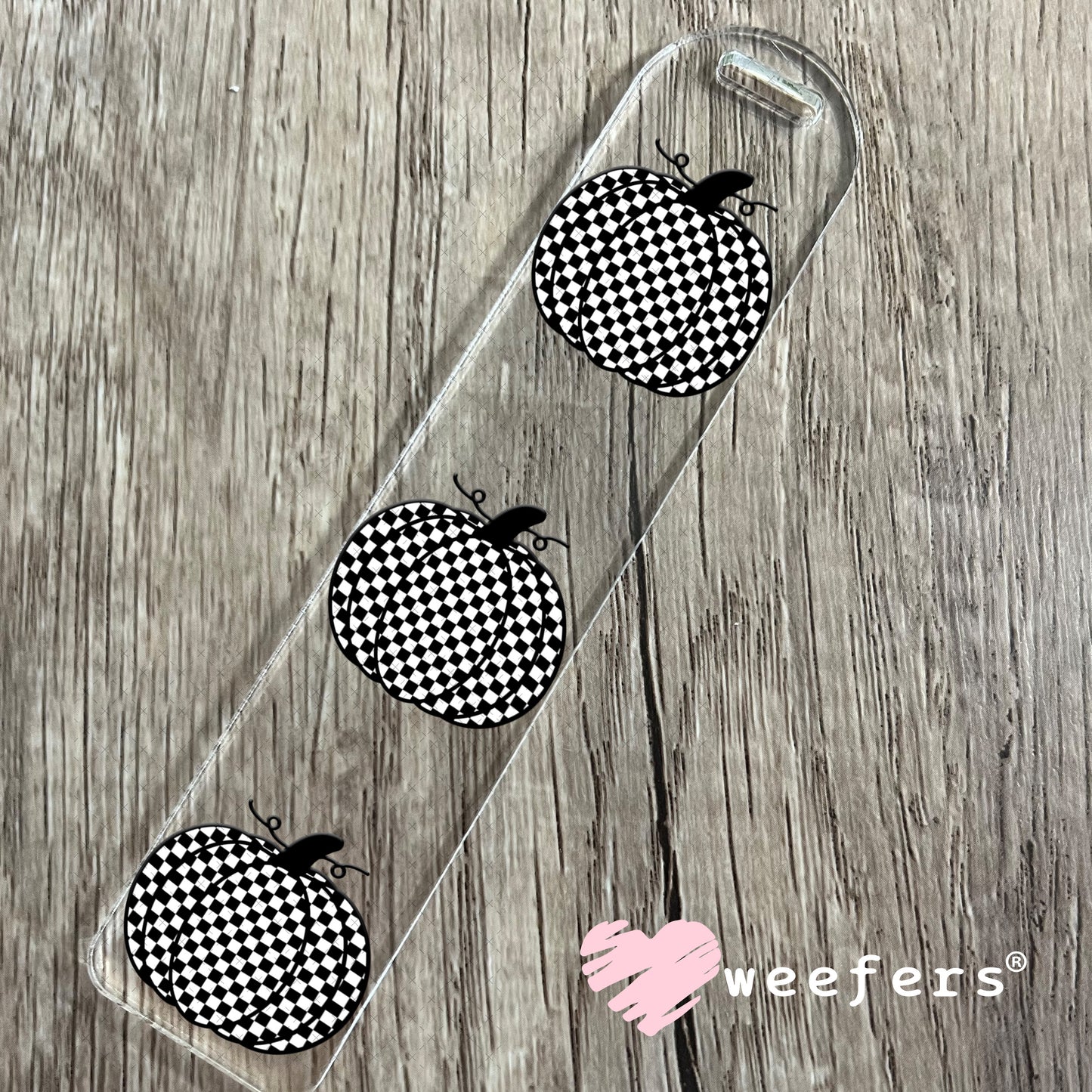 Black and White Checkered Pumpkin UV DTF Decal Bookmark Weefers