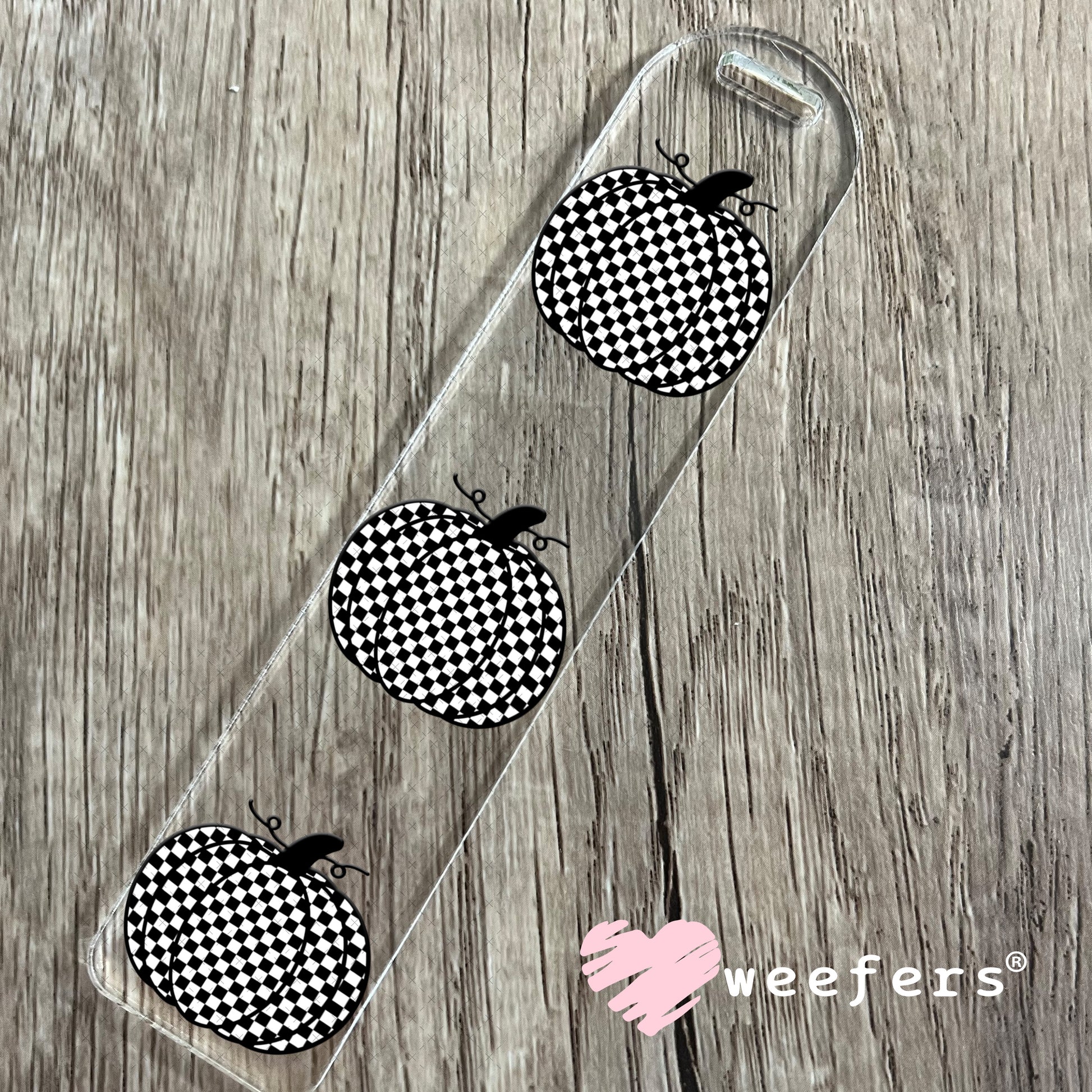 Black and White Checkered Pumpkin UV DTF Decal Bookmark Weefers