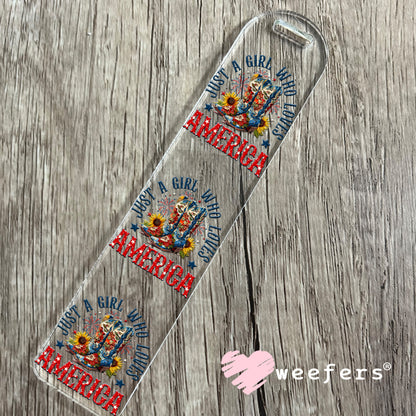Just a Girl Who Loves America UV DTF Decal Bookmark Weefers