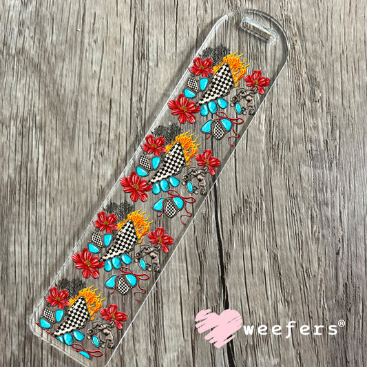 Checkered Lightening Bolt Red Flowers UV DTF Decal Bookmark Weefers
