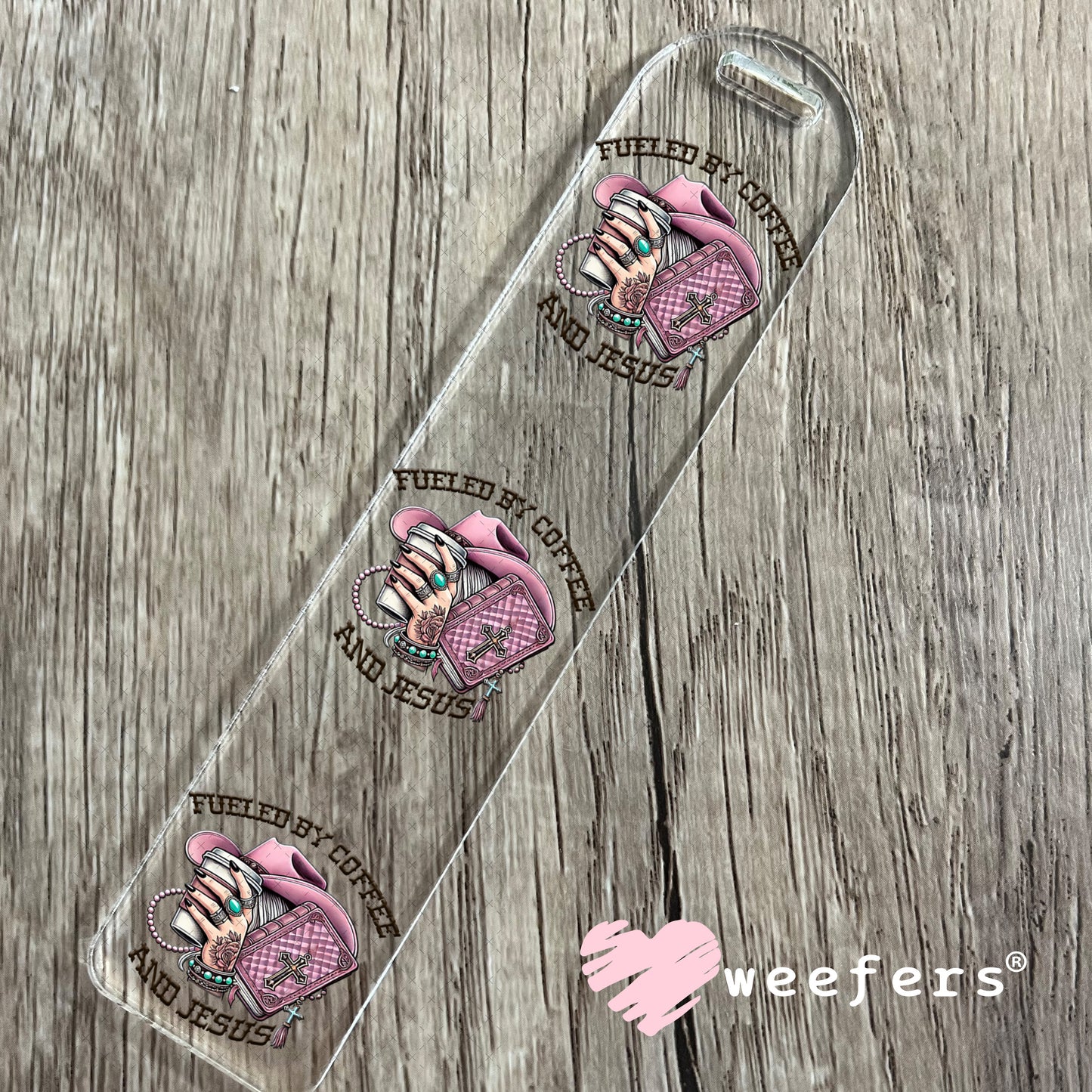 Fueled by Coffee and Jesus Mauve UV DTF Decal Bookmark Weefers