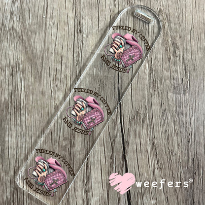 Fueled by Coffee and Jesus Mauve UV DTF Decal Bookmark Weefers