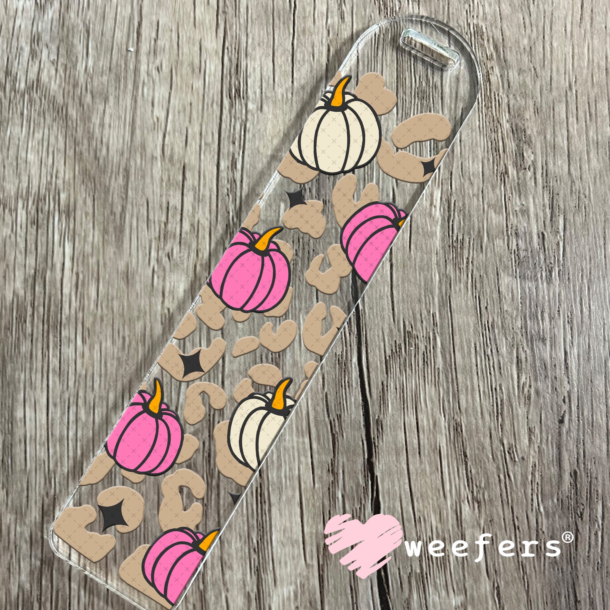 Beige Leopard Pink Pumpkins UV DTF Cup Wrap Bookmark Weefers