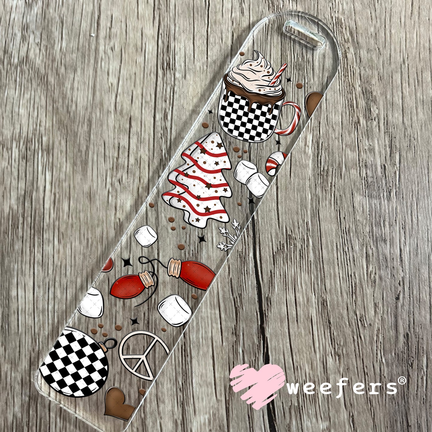 Christmas Black and White Checkers UV DTF Cup Wrap Bookmark Weefers
