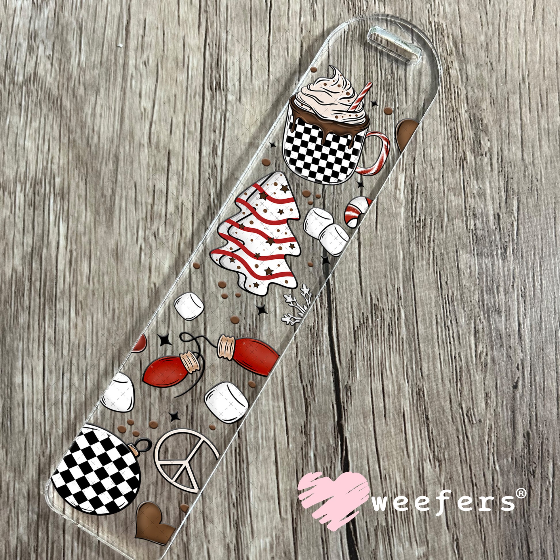Christmas Black and White Checkers UV DTF Cup Wrap Bookmark Weefers