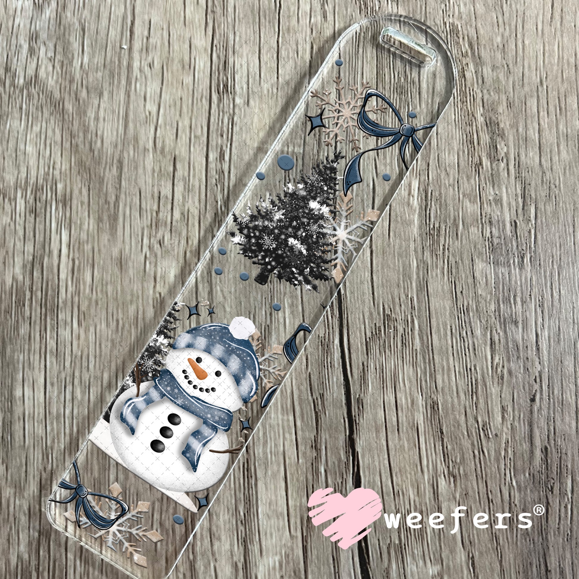 Navy Blue Snowman Christmas UV DTF Cup Wrap Bookmark Weefers