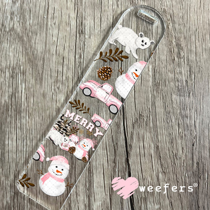 Pink Merry Snowmen and White Bears UV DTF Cup Wrap Bookmark Weefers