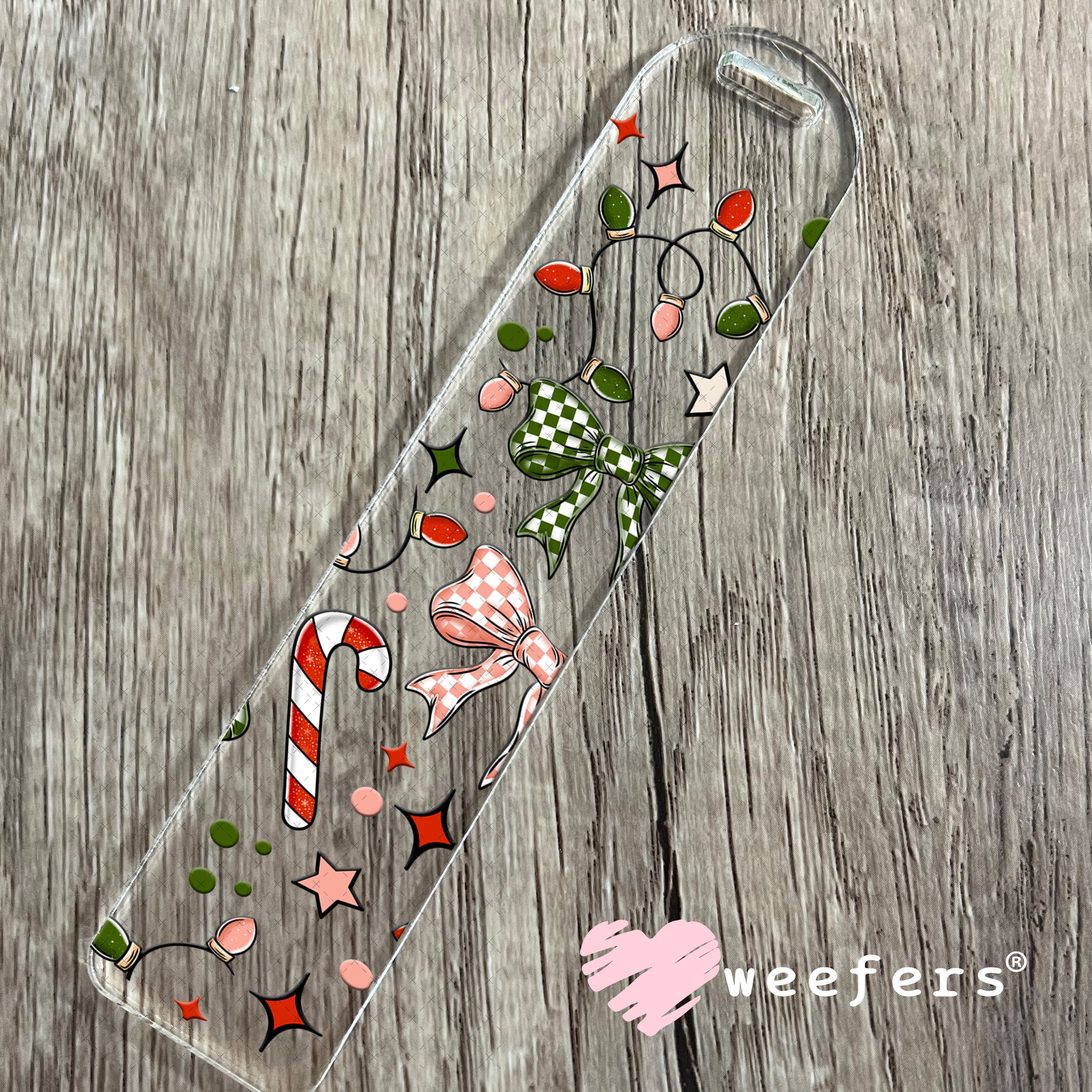 Christmas Lights and Checkered Bows UV DTF Cup Wrap Bookmark Weefers
