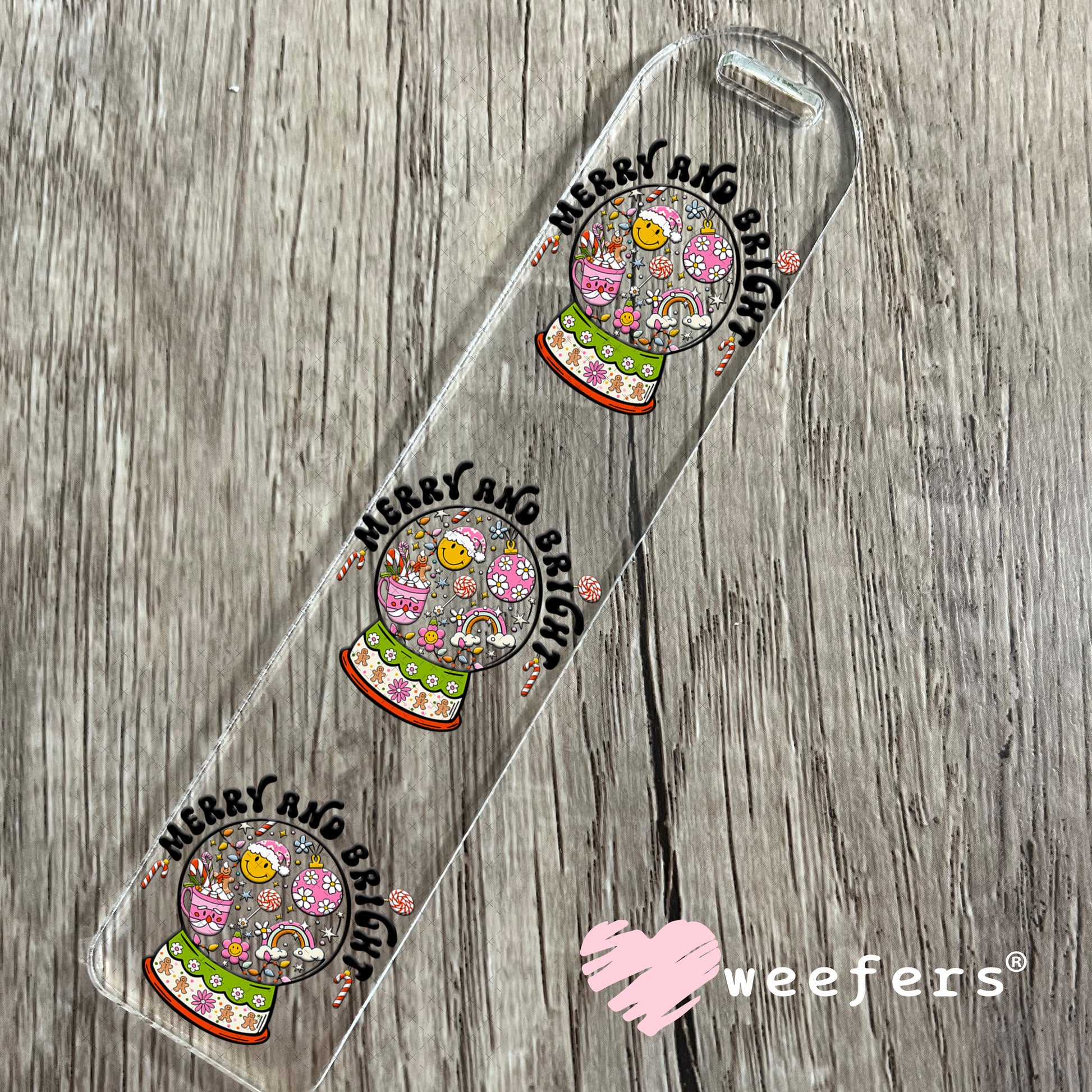 Merry and Bright Christmas Snow Globe UV DTF Decal Bookmark Weefers
