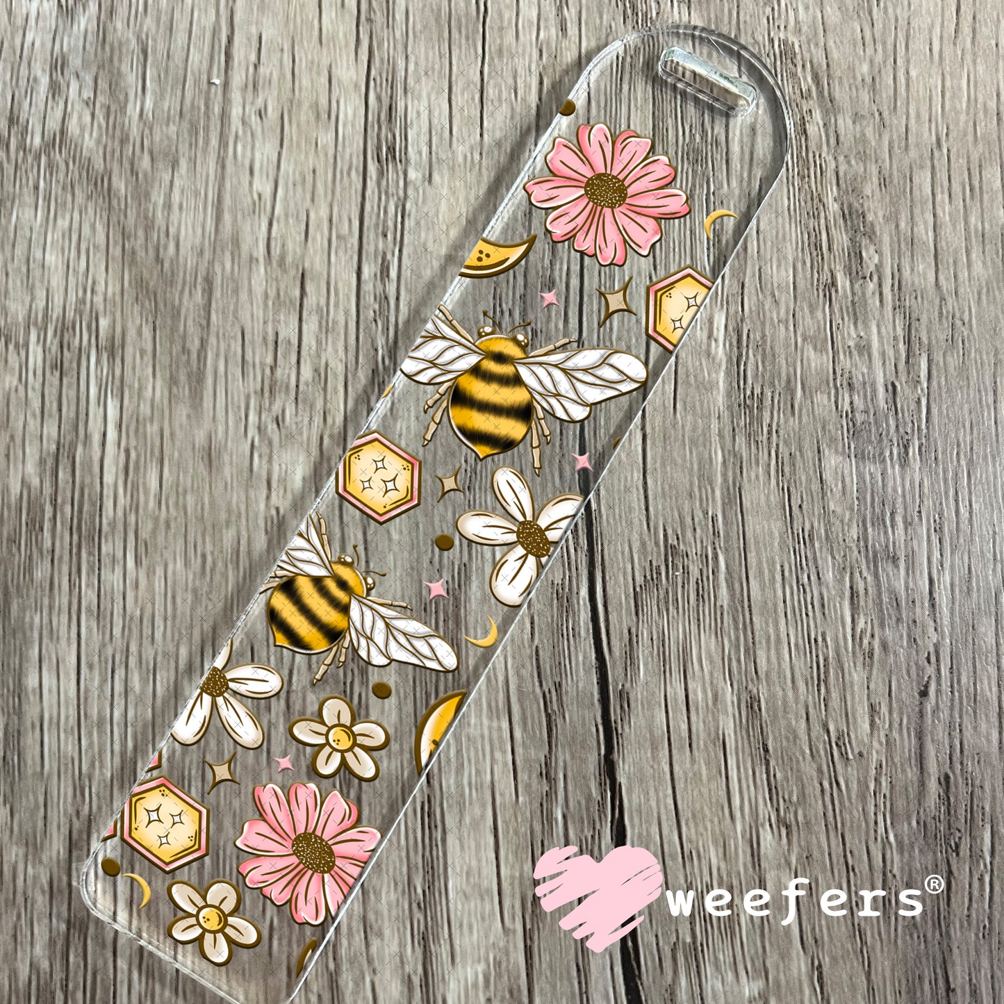 Honeycomb Bees and Pink Flowers UV DTF Cup Wrap Bookmark Weefers