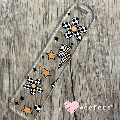 Black and White Checkered Flowers Lightening Bolts UV DTF Cup Wrap Bookmark Weefers
