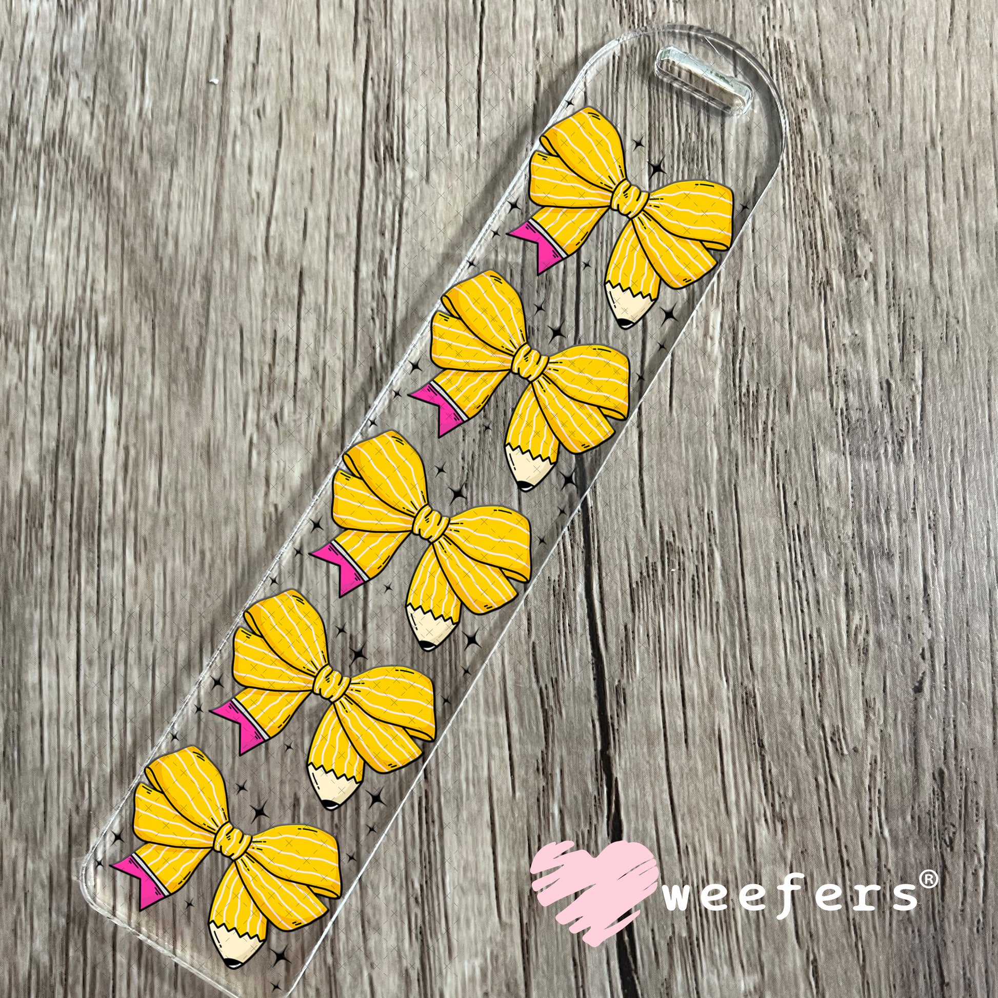 Yellow Teacher Pencil Bow UV DTF Decal Bookmark Weefers