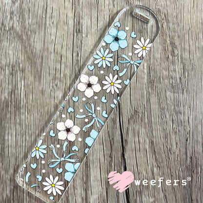 Light Blue and White Flowers UV DTF Cup Wrap Bookmark Weefers