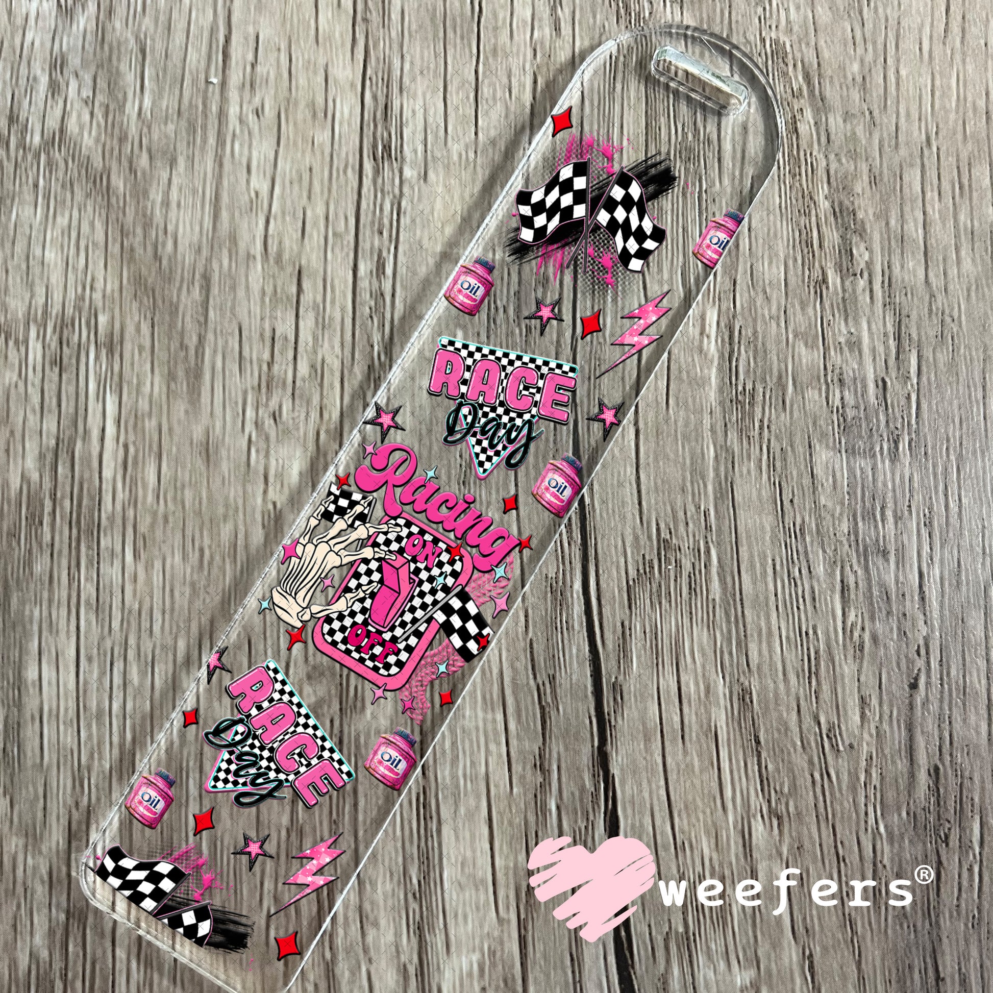 Racing Off Pink UV DTF Cup Wrap - Weefers Exclusive Bookmark Weefers
