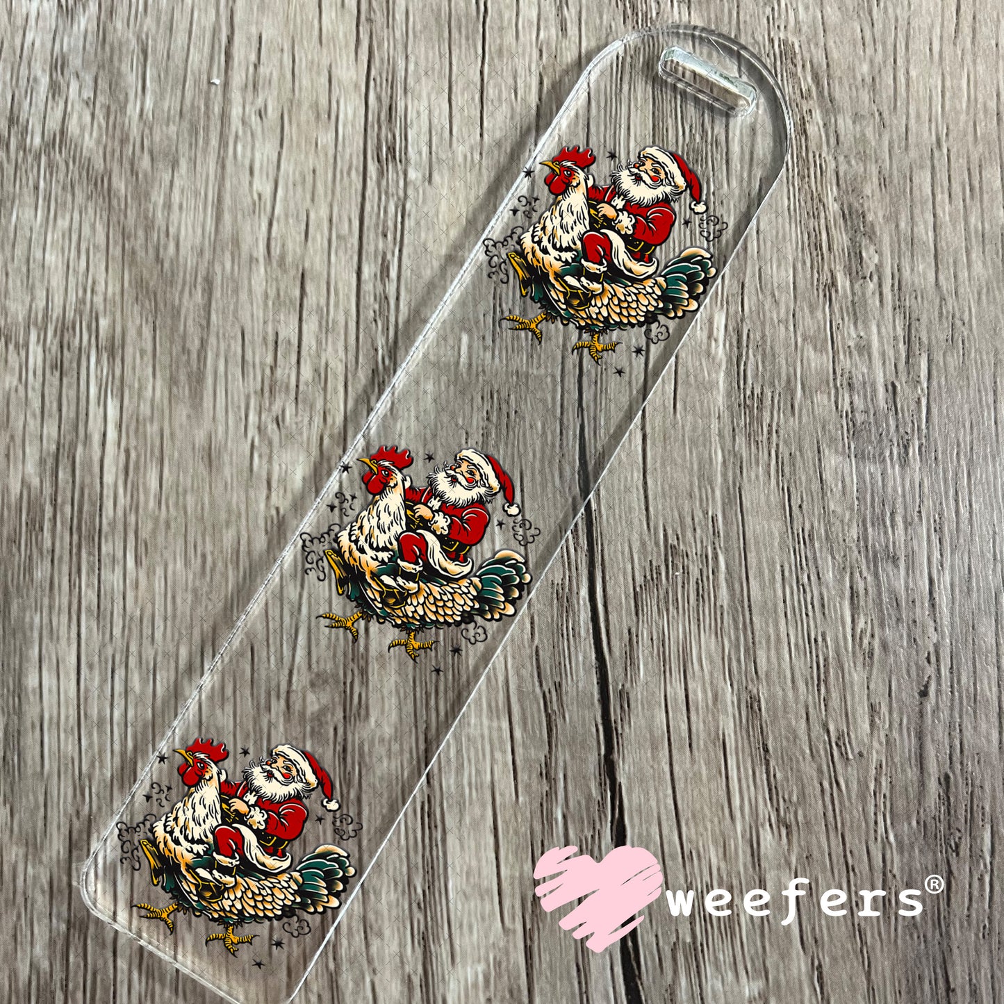 Santa Riding a Rooster UV DTF Decal Bookmark Weefers