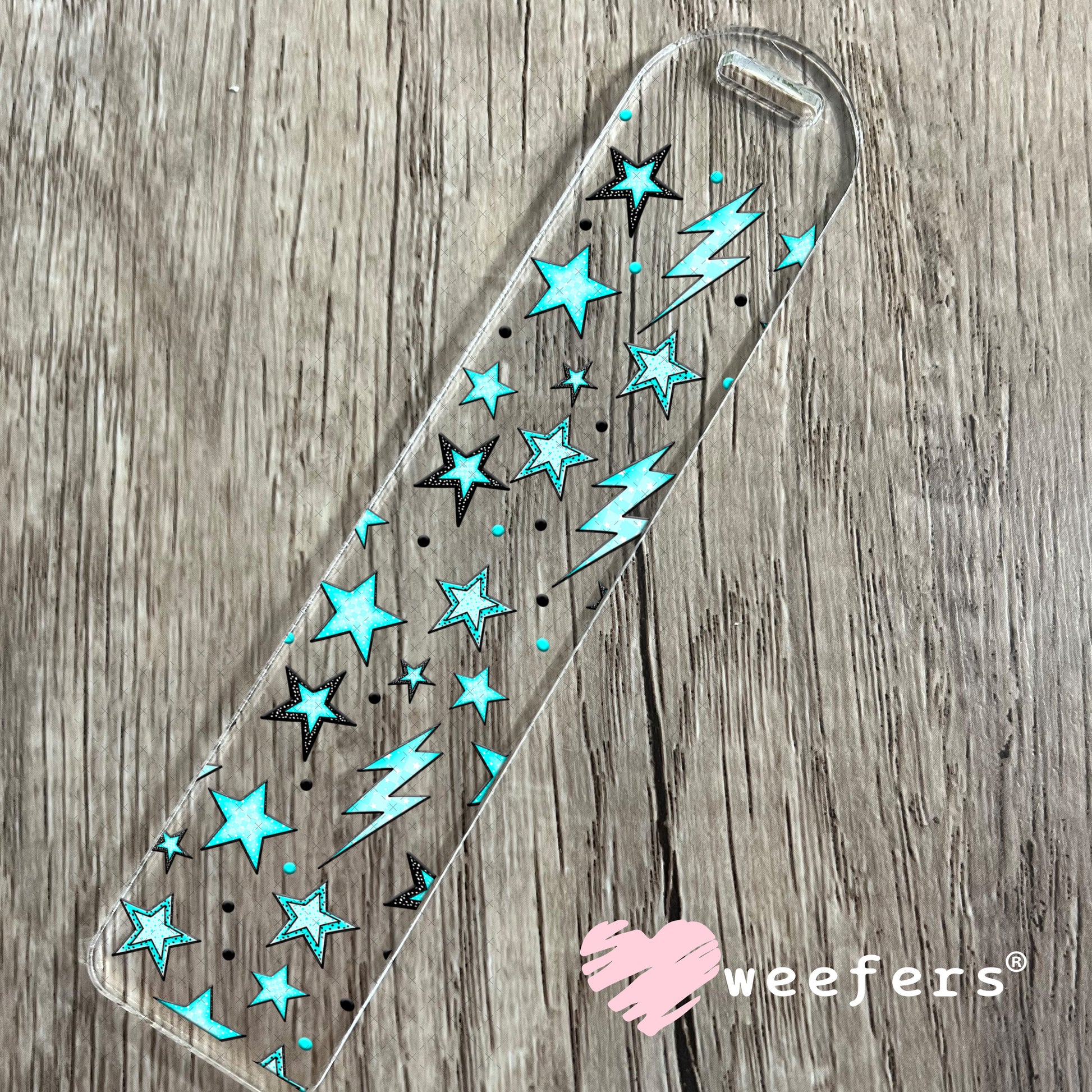 Blue Stars and Lightening Bolts UV DTF Cup Wrap - Weefers® Exclusive Bookmark Weefers