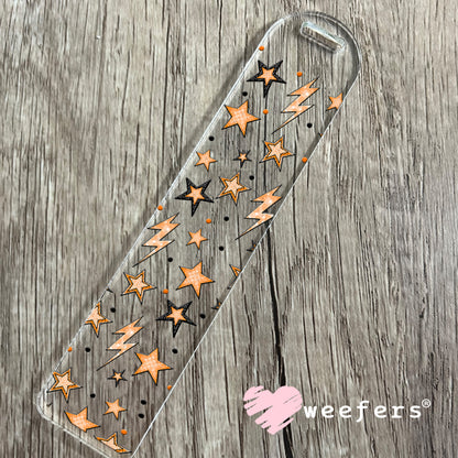 Orange Stars and Lightening Bolts UV DTF Cup Wrap - Weefers Exclusive Bookmark Weefers