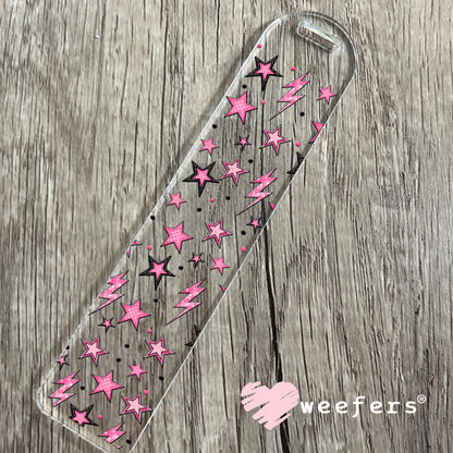Pink Stars and Lightening Bolts UV DTF Cup Wrap - Weefers® Exclusive Bookmark Weefers