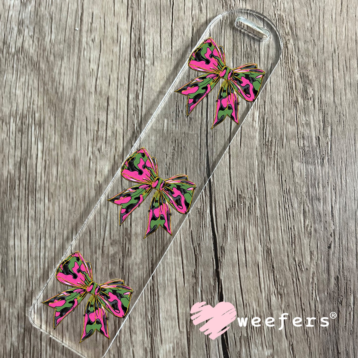 Pink Camo Bow UV DTF Decal Bookmark Weefers