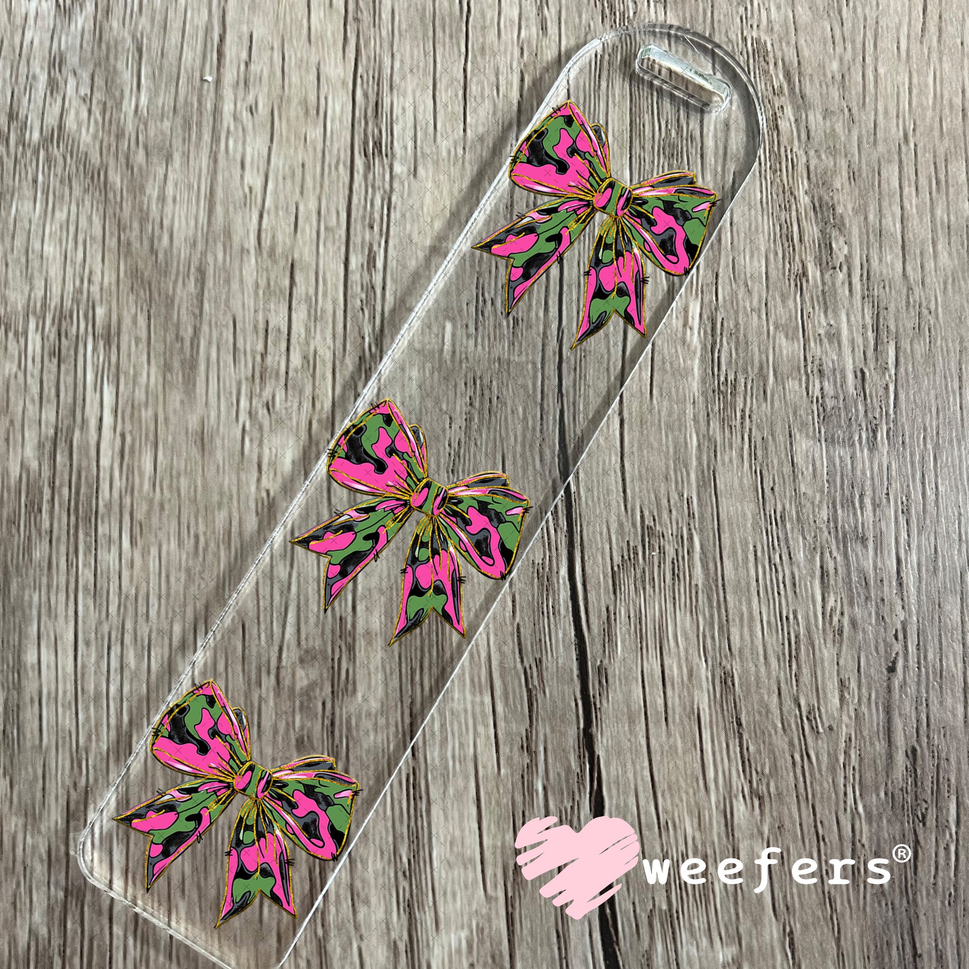 Pink Camo Bow UV DTF Decal Bookmark Weefers