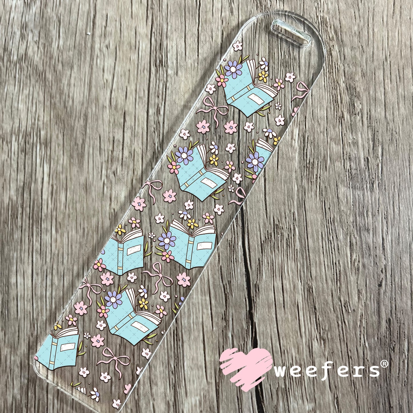 Blue Books and Dainty Flowers UV DTF Cup Wrap Bookmark Weefers
