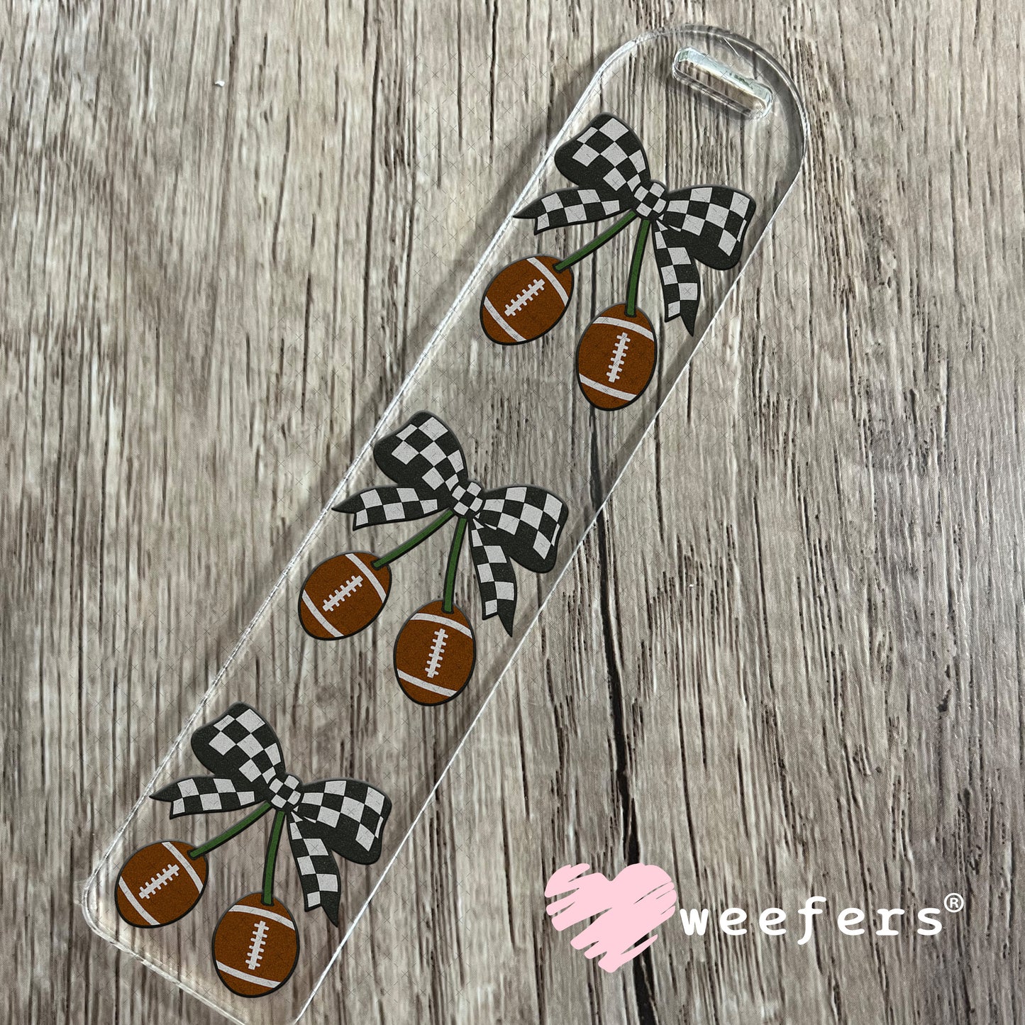 Football Black Checkered Bow UV DTF Decal Bookmark Weefers