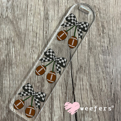 Football Black Checkered Bow UV DTF Decal Bookmark Weefers