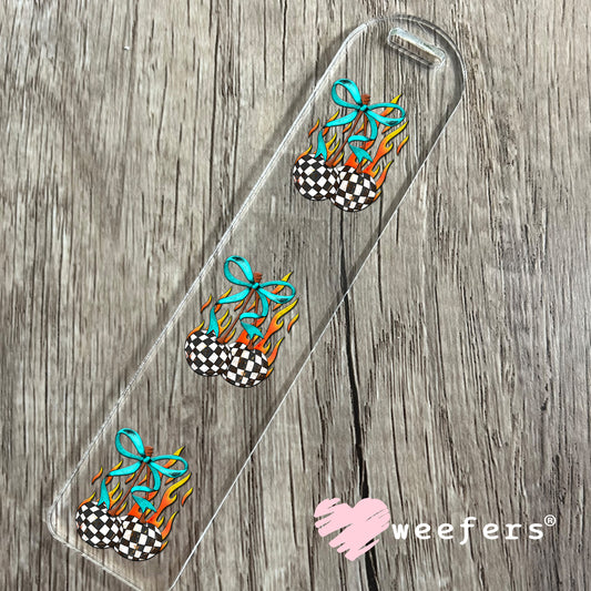 Checkered Cherries with Teal Bow UV DTF Decal Bookmark Weefers