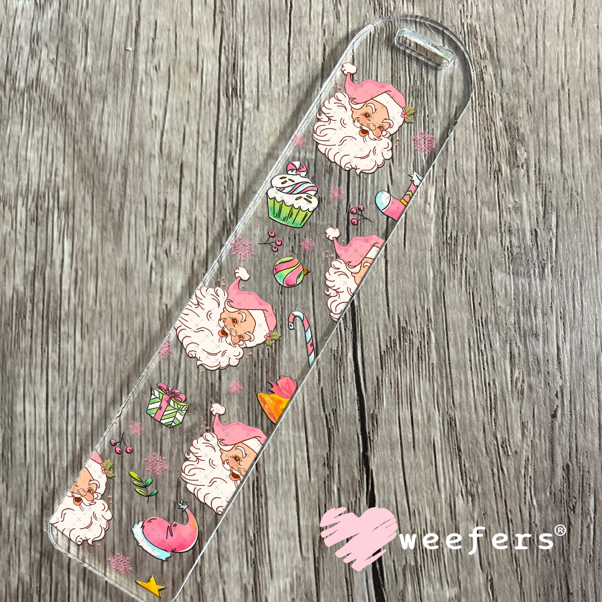 Retro Christmas Pink Santa UV DTF Cup Wrap Bookmark Weefers