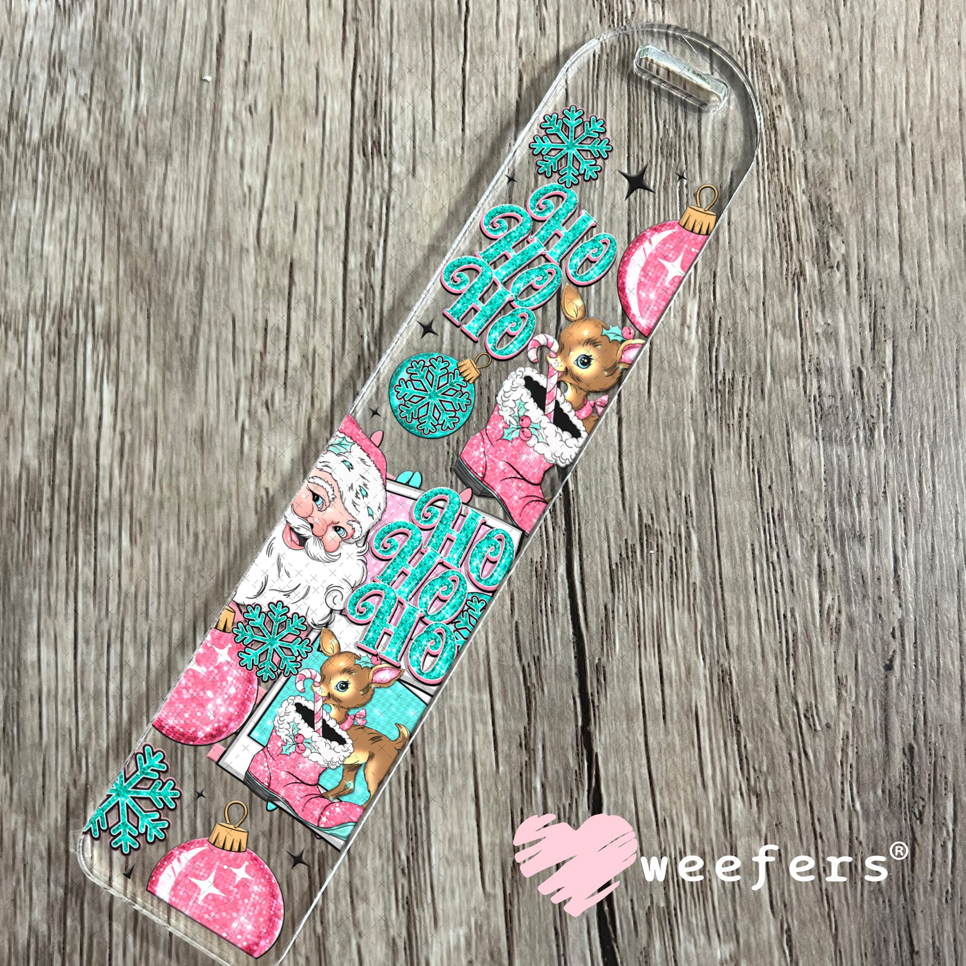 Ho Ho Ho Vintage Pink and Teal Santa UV DTF Cup Wrap Bookmark Weefers