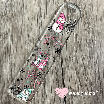 Let it Snow Pink and Blue Snowmen UV DTF Cup Wrap Bookmark Weefers