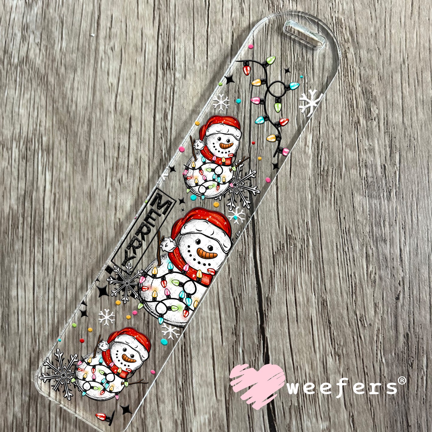 Merry Bright Tangled Lights Snowman UV DTF Cup Wrap Bookmark Weefers