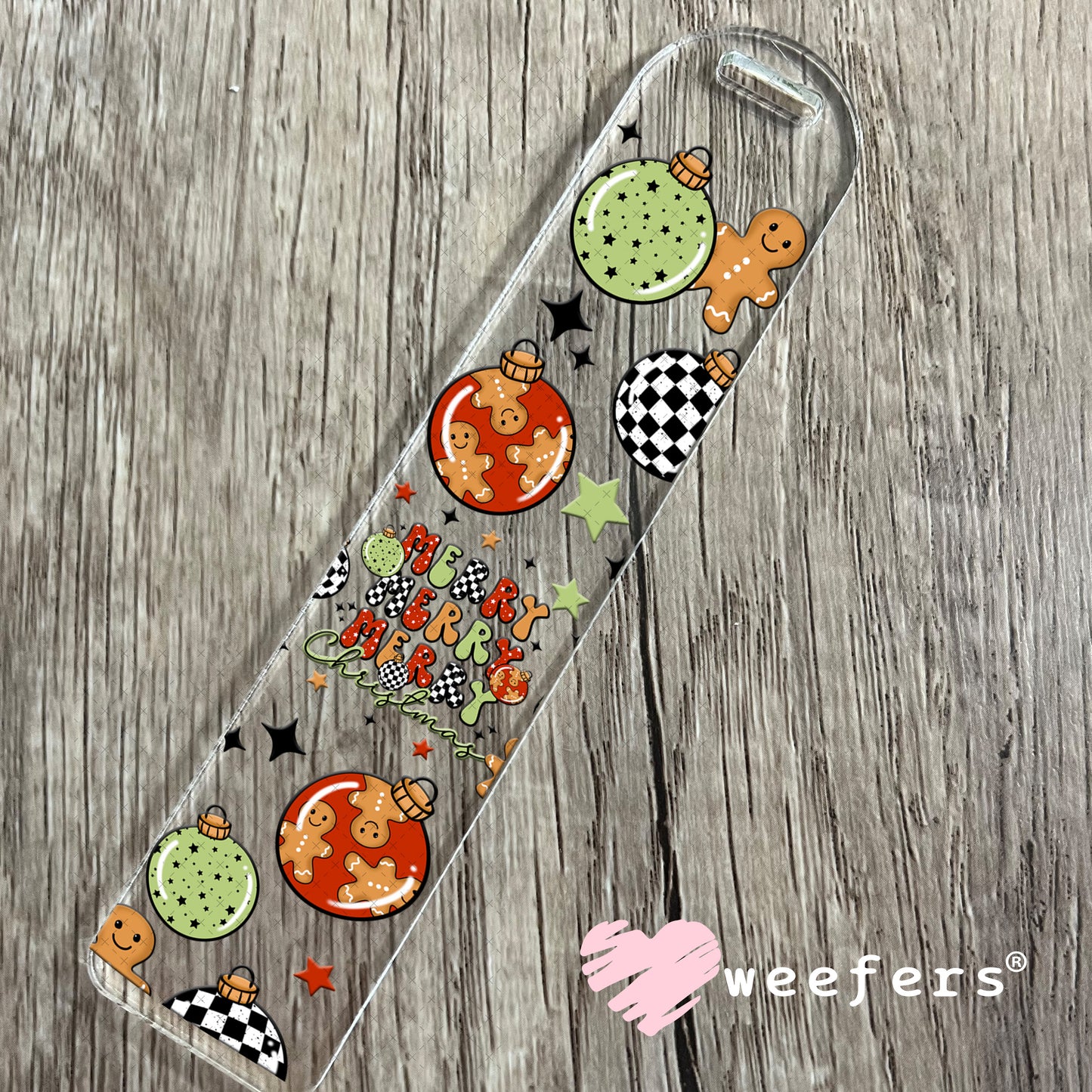 Merry Merry Merry Christmas Gingerbread and Christmas Balls UV DTF Cup Wrap Bookmark Weefers