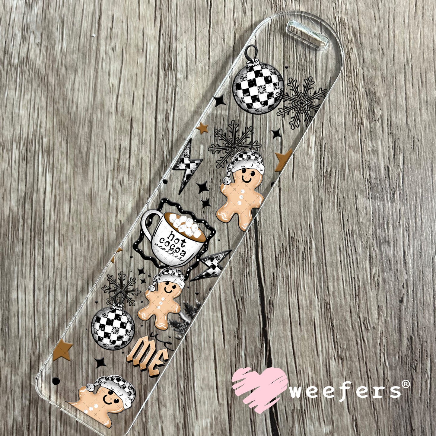 Black and White Checkered Christmas Gingerbread UV DTF Cup Wrap Bookmark Weefers