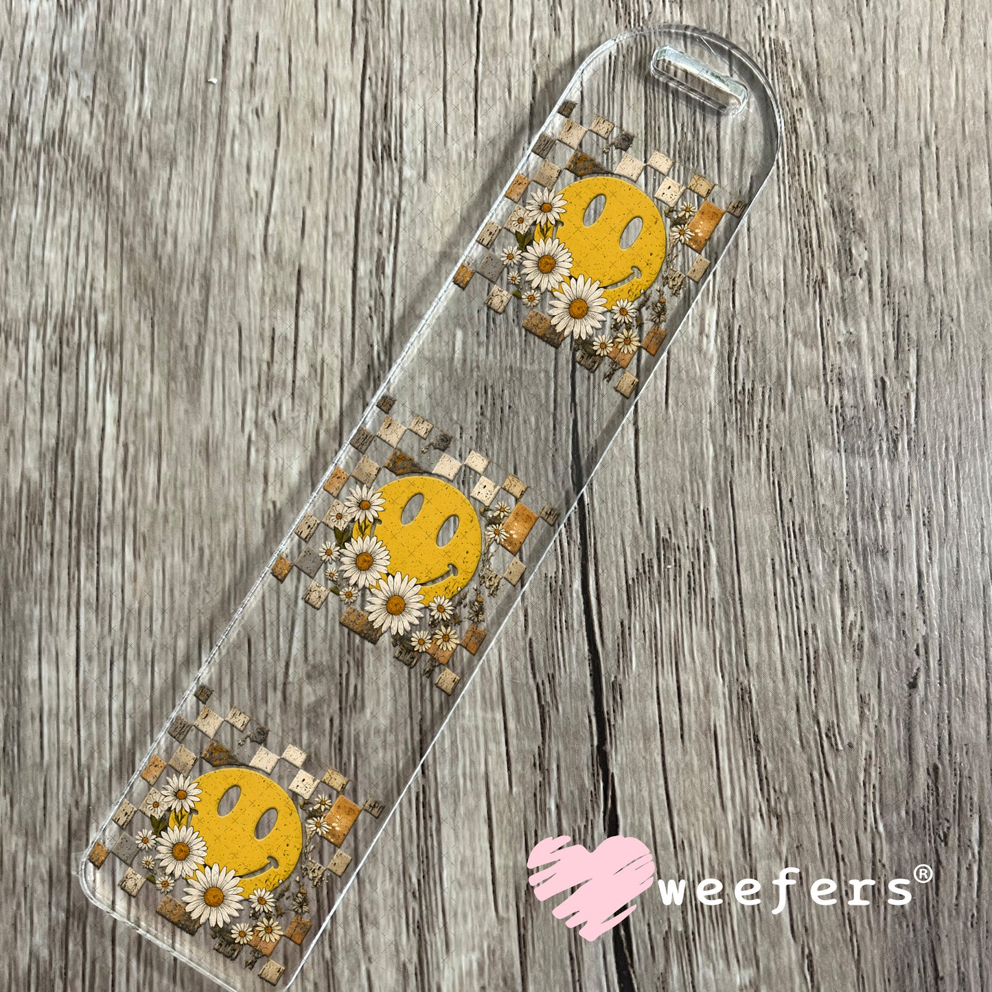 Smile Face Grunge Blocks Flowers UV DTF Decal Bookmark Weefers