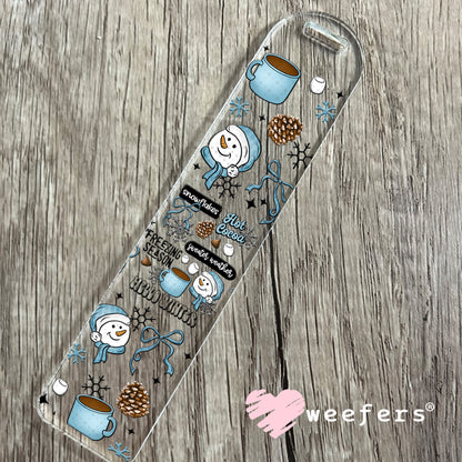 Hello Winter Blue Smiley Snowmen UV DTF Cup Wrap Bookmark Weefers